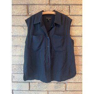 Banana Republic Womens Sleeveless Striped Button-Up Shirt M Navy
